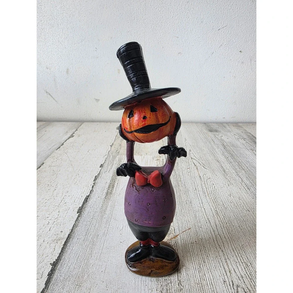 Vintage pumpkin head Halloween statue figurine shabby chic decor top hat